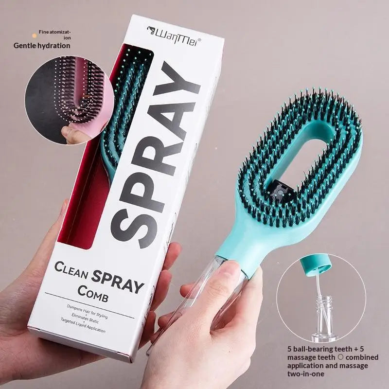 1Pc Spray Hair Brush Refillable Liquid Water Spray Paddle Comb Anti Static Soft Bristle Hair Styling Massage Comb For Home